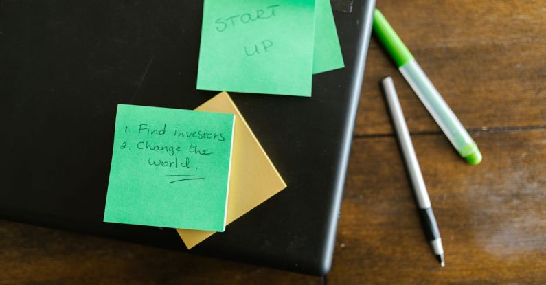 Pitch Deck - Green Sticky Note Beside White and Green Pen